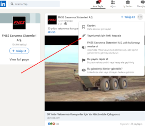 linkedin sitesine giriş yaptıktan sonra i̇ndirmek i̇stediğiniz videonun sağ üst kısmında olan 3 noktaya sağ tık yapın ve linki kopyalayın.